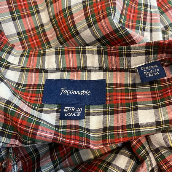 Faconnable Plaid Button Down Top Red Sz 8 - Picture 5 of 6